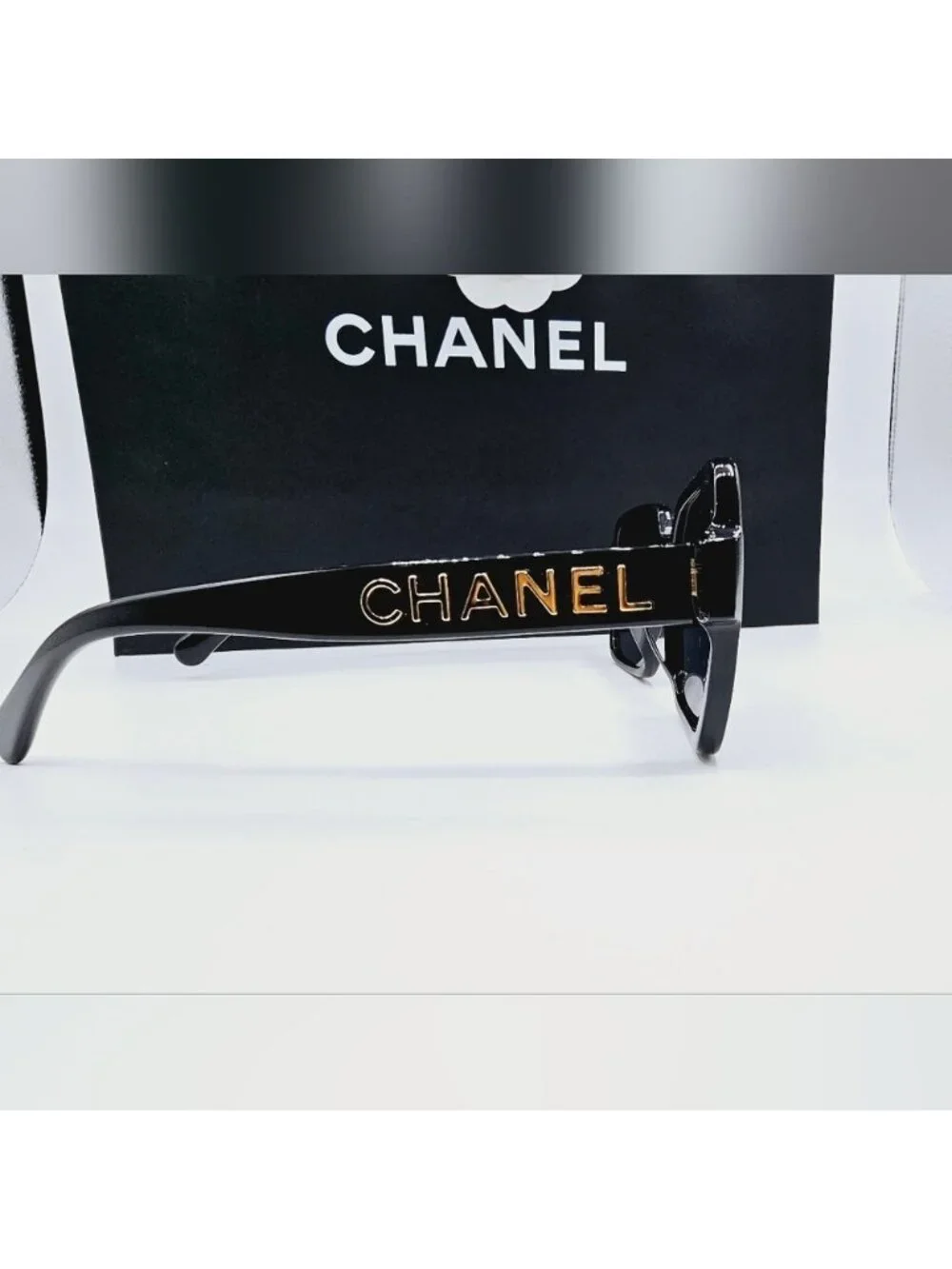 CHANEL BLACK SUNGLASSES CH5408A 622/S4 OVERSIZED GOLD LETTERS
